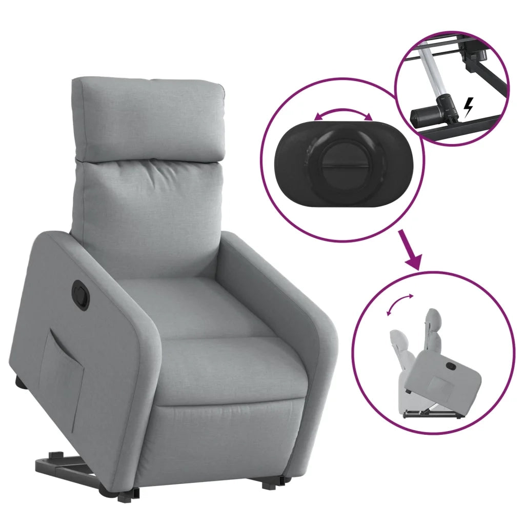 Poltrona | Sedia Relax Alzapersona Reclinabile Grigio Chiaro in Tessuto