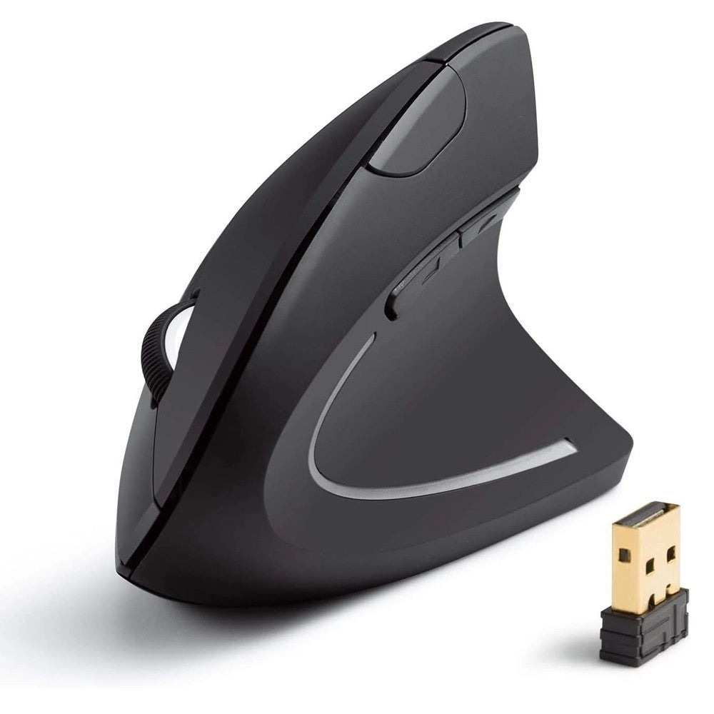 Trade Shop - Mouse Verticale Wireless Senza Fili Impugnatura Verticale Design Ergonomico Nero -