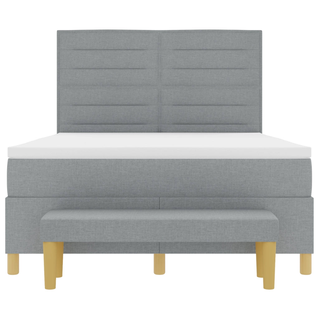 Letto a Molle con Materasso e Panchina Grigio Chiaro 160x200 cm Tessuto