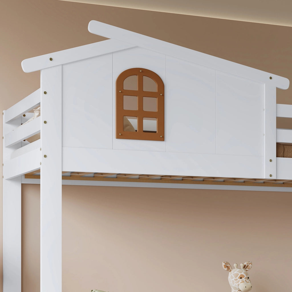 LETTO A CASTELLO Per bambini con 2 cassetti 90x200 cm Bianco/Naturale