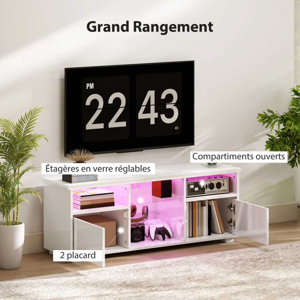 Mobile TV LED con ripiani in vetro ¨C zephmum ¨C bianco 120x30x