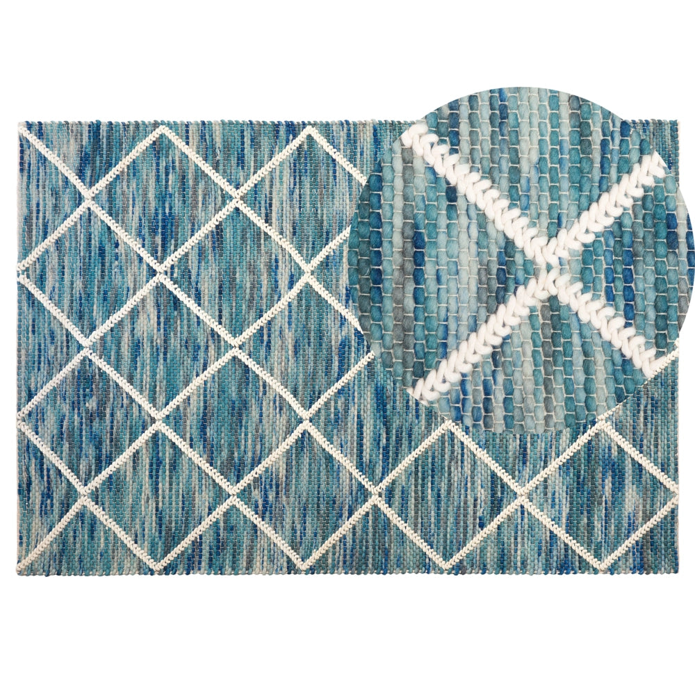 Tappeto tappetino Blu 140 x 200 cm Lana Motivo Geometrico soggiorno