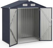 Capanno da Giardino 193 x 108 cm, in Metallo Zincato con 4 Prese d'Aria e Porte Bloccabili, Impermeabile e Resistente al Vento, Casetta da Esterno Porta Utensili per Cortile e Fattoria