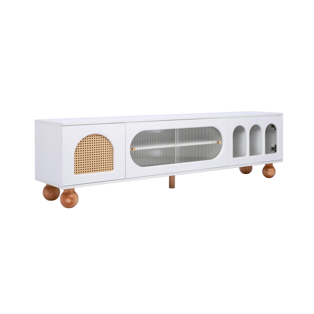 Mobile TV con Porte Rattan e Vetro Scorrevole ¨C MINIMAL ¨C Legno Massello, Archi, Maniglie Dorate