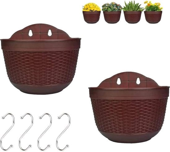 Piantine Sospese - Set di Vasche per Piante - Decorazione per Piante - Con Fessura di Drenaggio - 2 Pezzi - Caffè Scuro