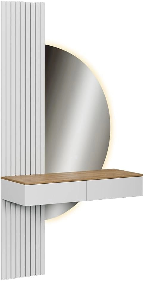 Vicco Tavolo da toeletta Melina, Bianco/quercia, 100 cm con specchio a LED