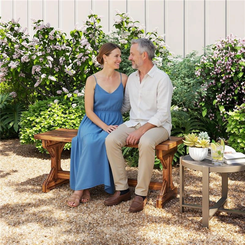 PANCA DA GIARDINO 2 POSTI IN LEGNO DI ABETE SENZA SCHIENALE IN STILE RUSTICO, 114LX40PX46A CM