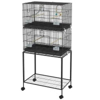 Gabbia per Uccelli in Acciaio e PP, Design Impilato con Posatoi, Altalene e Scalette, 77x46x164 cm, Nero