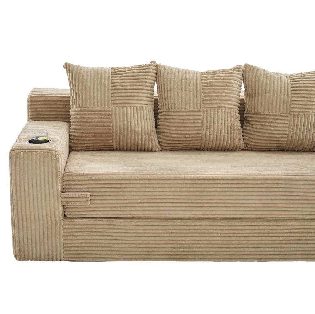 Divano modulare 2 posti in velluto a coste; 172x87x64 cm; cachi