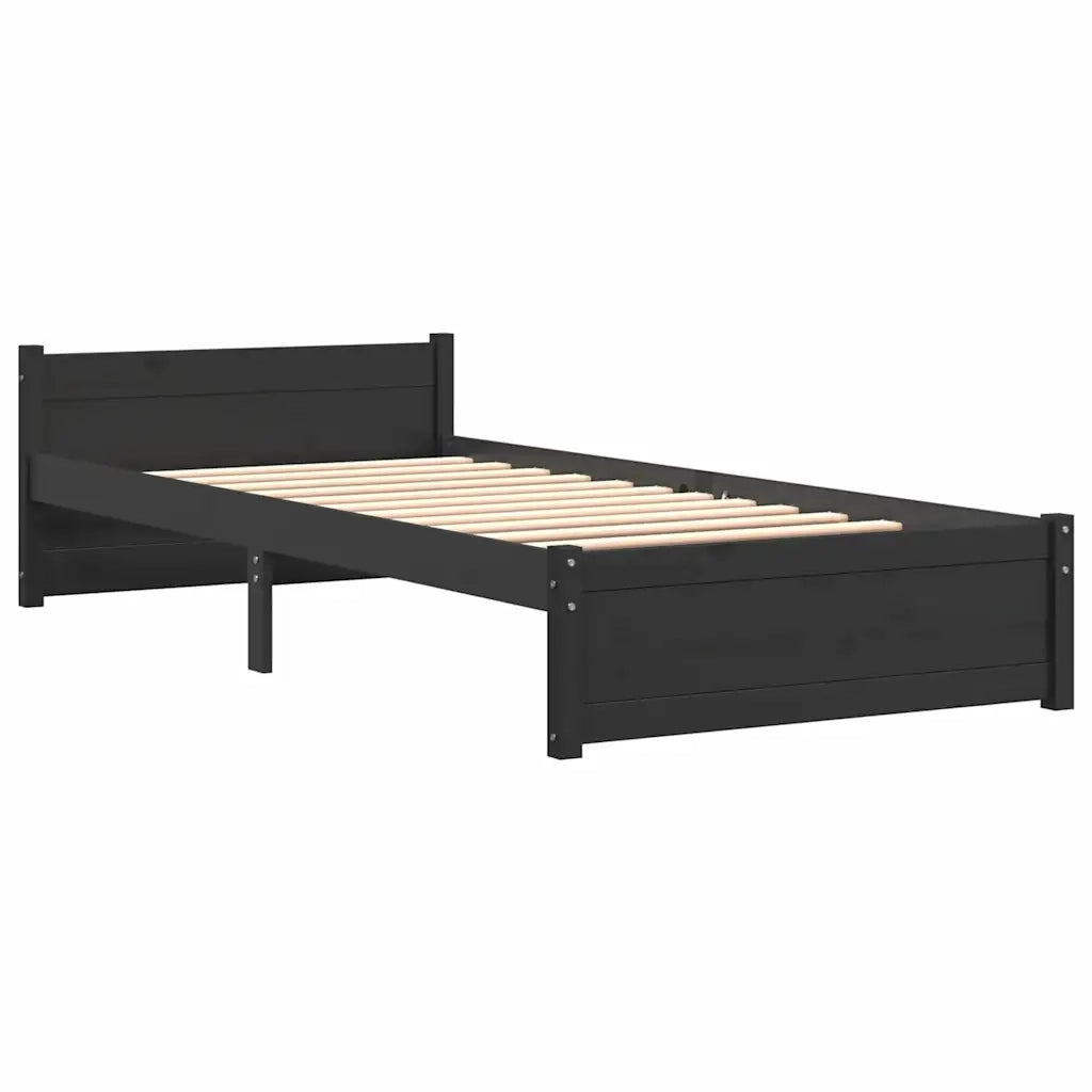 Letto singolo | Letto per adulti | Giroletto Nero in Legno Massello 90x200 cm