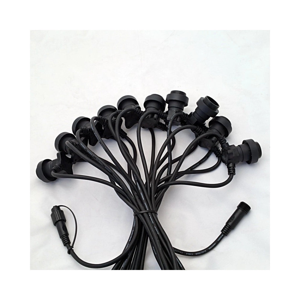 Trade Shop - Cavo 10 Metri Con 10 Portalampada E27 Spina Schuko Per Esterno Cordoniera Gazebo -