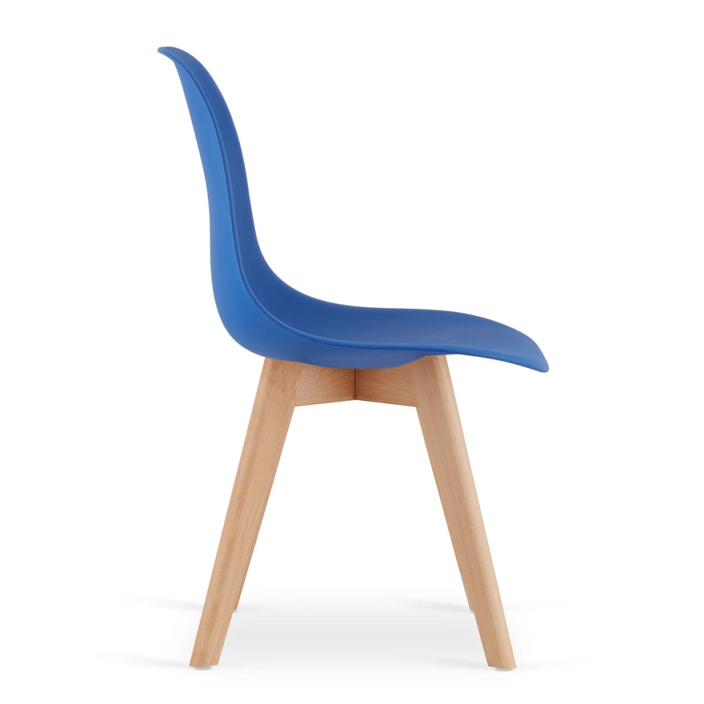 Set di 4 Sedie Kito in Polipropilene Blu con Gambe in Legno di Faggio