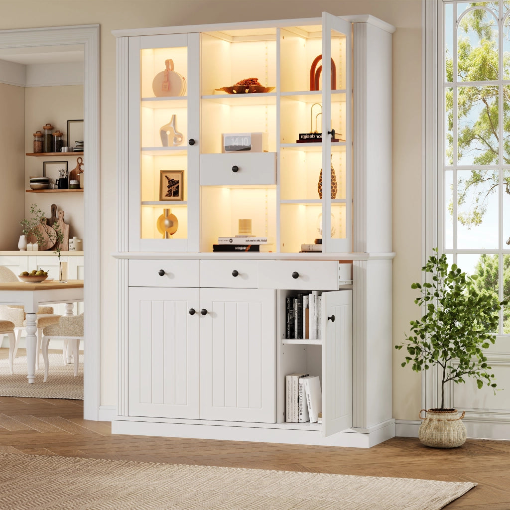 Vetrina con 5 ante; 4 cassetti e LED - per soggiorno - 119.5 x 40 x 180 cm - bianco
