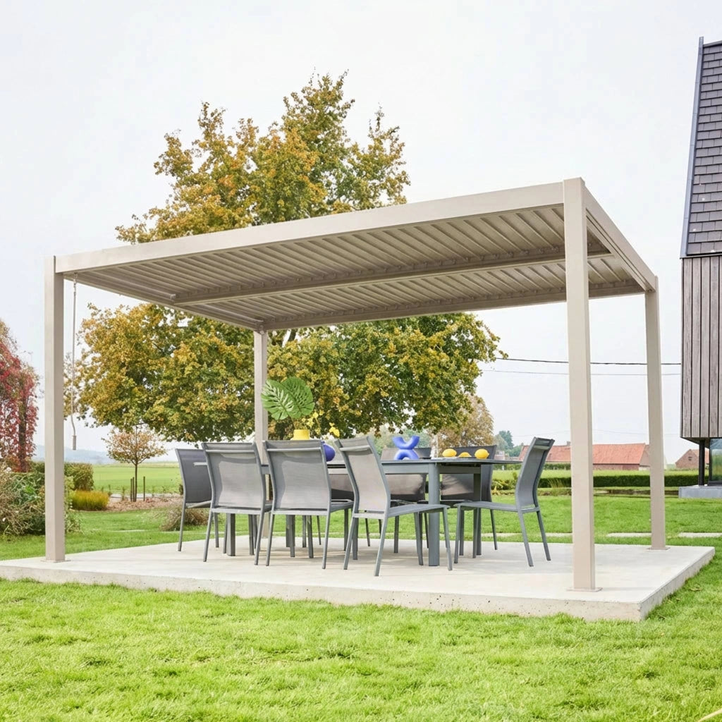 Pergola bioclimatica 3x4m in alluminio e acciaio, lamelle orientabili