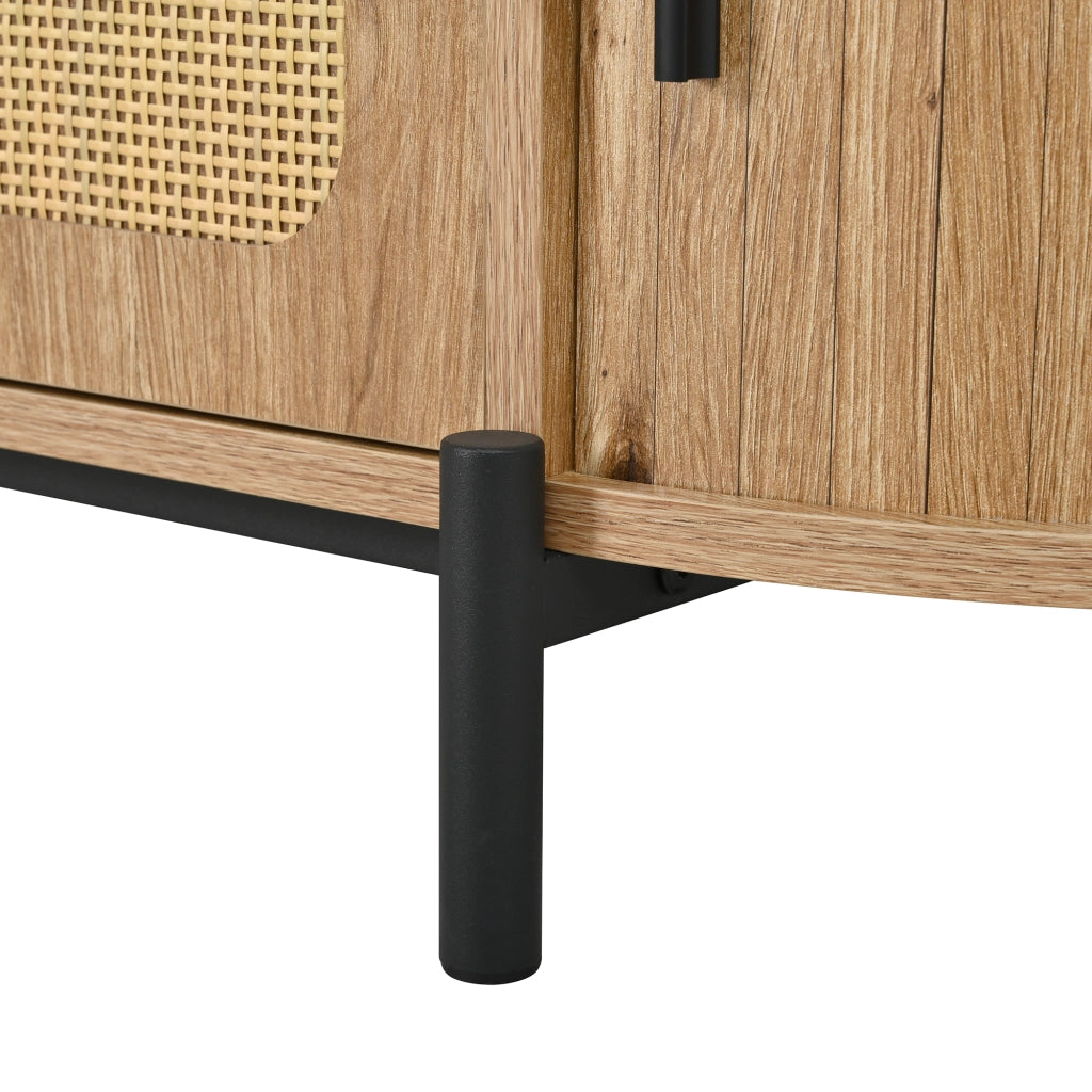 TAVOLINO DA SALOTTO Ovale 100x50x40 cm MDF Naturale con ante in rattan