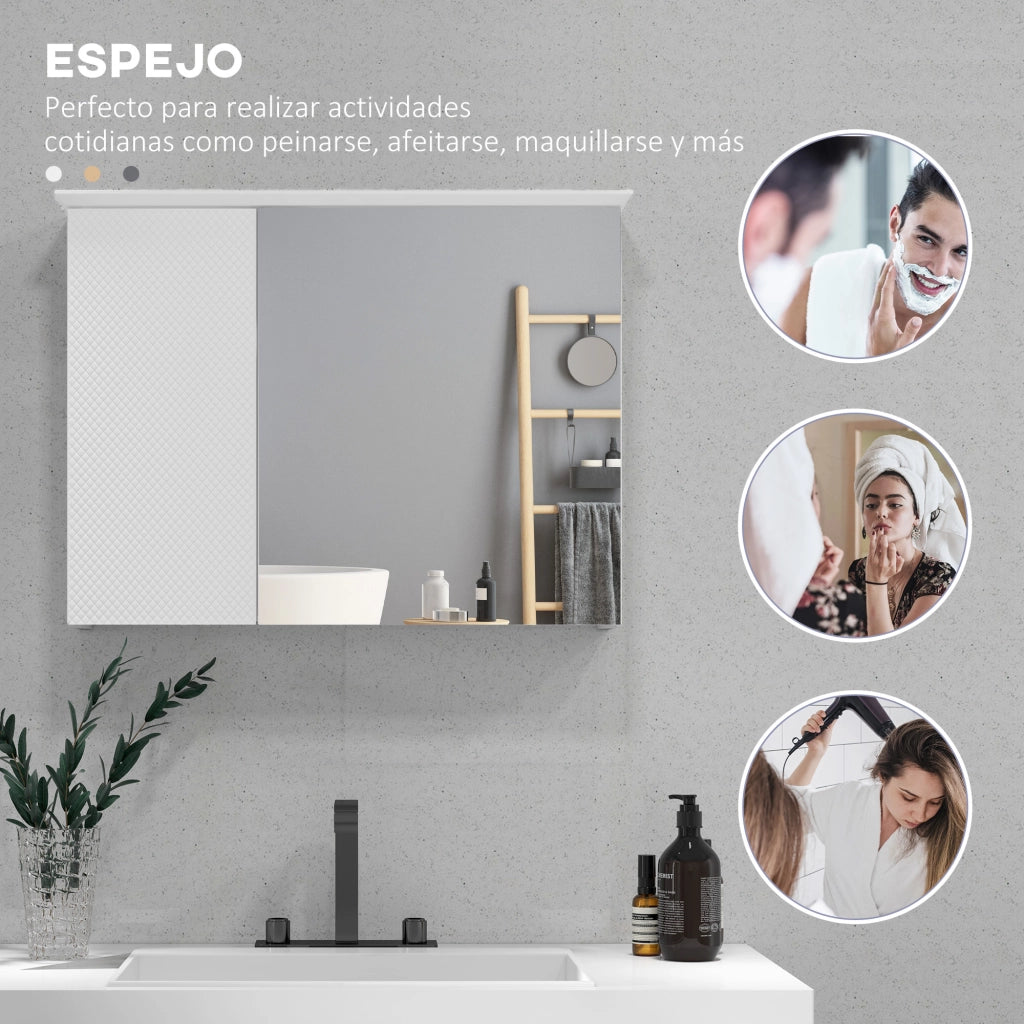 Armadio bagno con specchio e ripiano regolabile ¨C zephmum ¨C bianco 65x15x49 cm