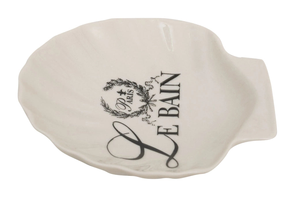 Biscottini Porta saponetta svuota tasche in porcellana bianca decorata "Le Bain Paris" L12xPR12xH2,5 cm