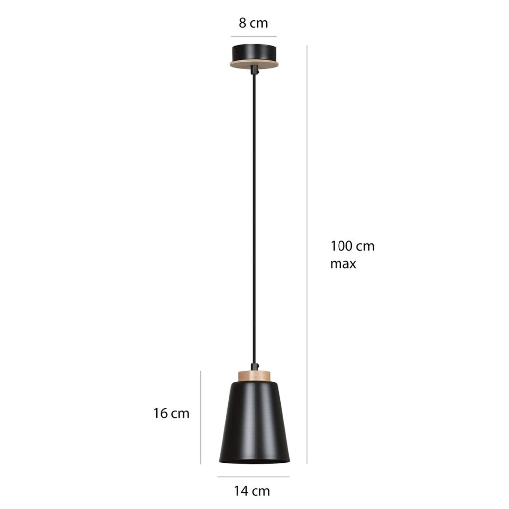 Lampada a sospensione BOLERO nera con dettagli in legno