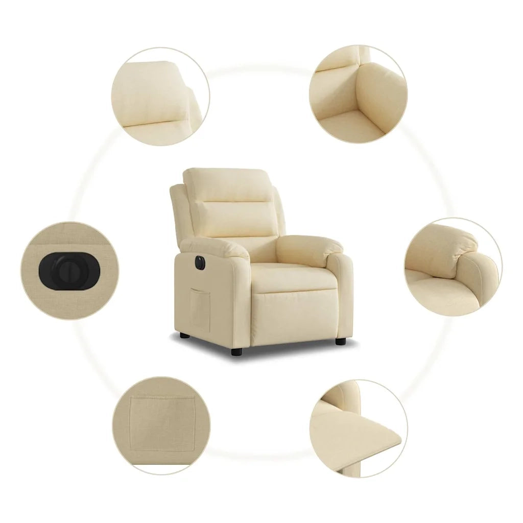 Poltrona Elettrica Reclinabile-Divano Sedia Crema in Tessuto 721781