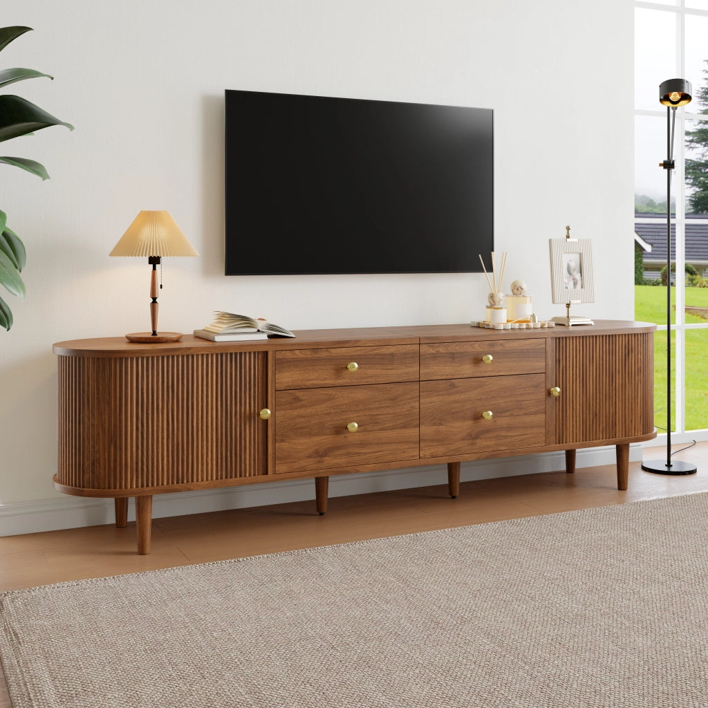 Mobile TV con 2 ante scorrevoli e 4 cassetti; per soggiorno; in MDF e truciolare; noce; 180×35×50 cm