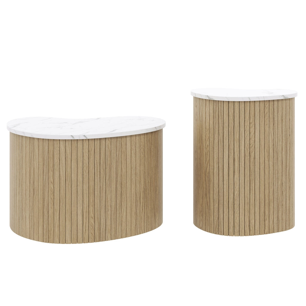 TAVOLINO da caffè Set da 2 pezzi 60x37x38+40x25x50 cm MDF naturale/bianco
