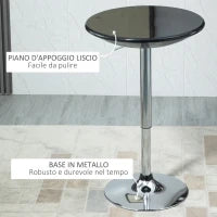 Tavolo Rotondo da Bar con Piano Girevole, Altezza Regolabile con Leva a Gas e Base in Acciaio, Φ61x76-97cm, Nero
