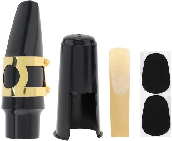 Accessori per Altsaxofoon 5-in-1 - Rietpads - Ligatuur in Messing - Universale - Fatto con Bakeliet e Metallo - Saxofoonmondstuk