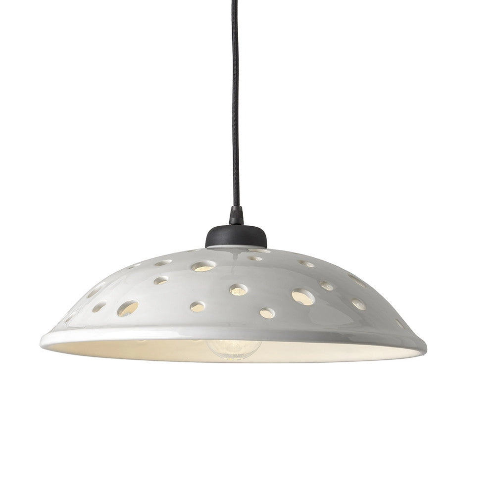 CONTEMPORANEA Sospensione in Ceramica Traforata D.38 cm Montatura Nera