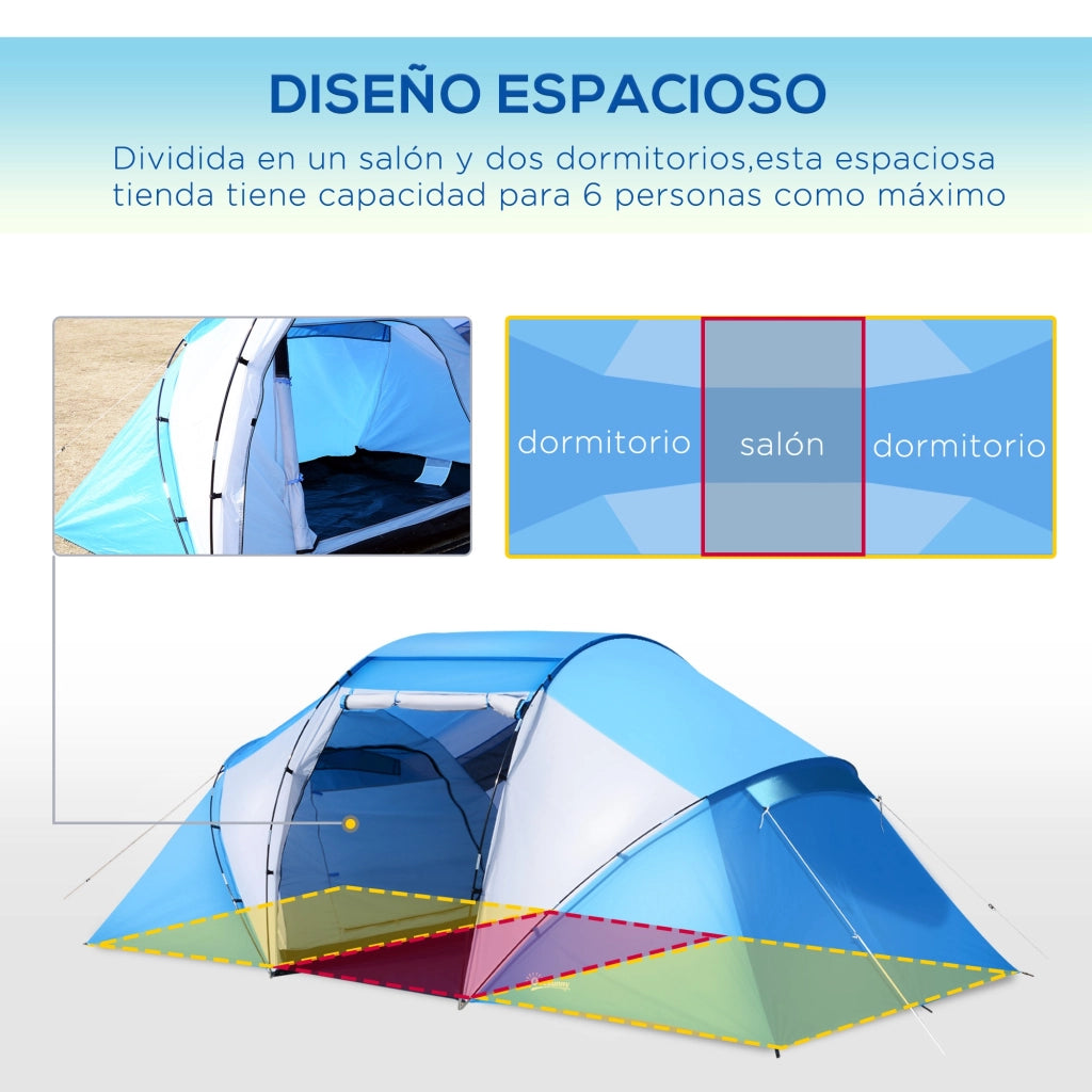 Tenda da Campeggio 4-6 Persone 2 Camere ¨C Zephmum ¨C 430x230x170 cm Blu e Bianco