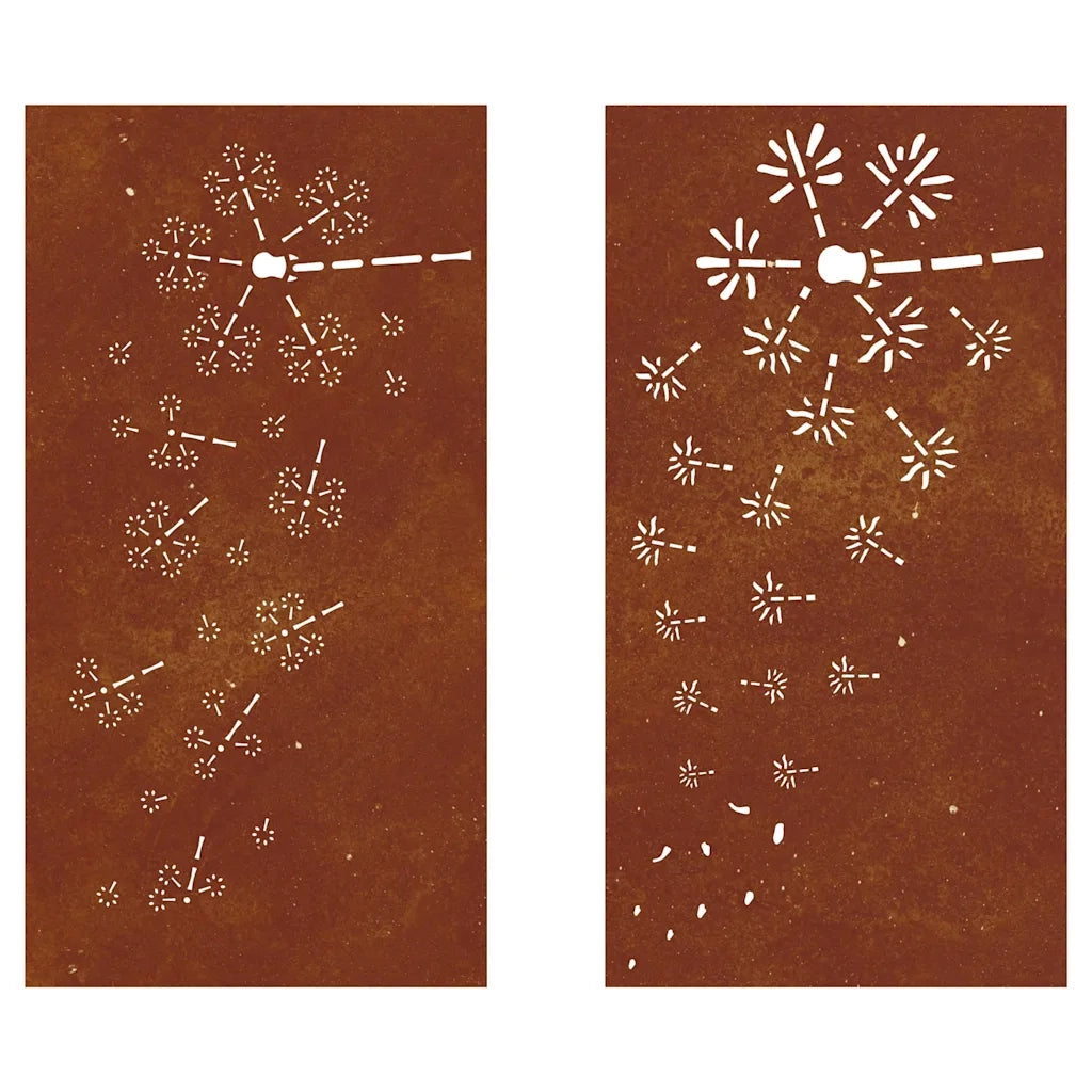 Decorazioni Muro da Giardino 2pz 105x55 cm Fiore Acciaio Corten 824495