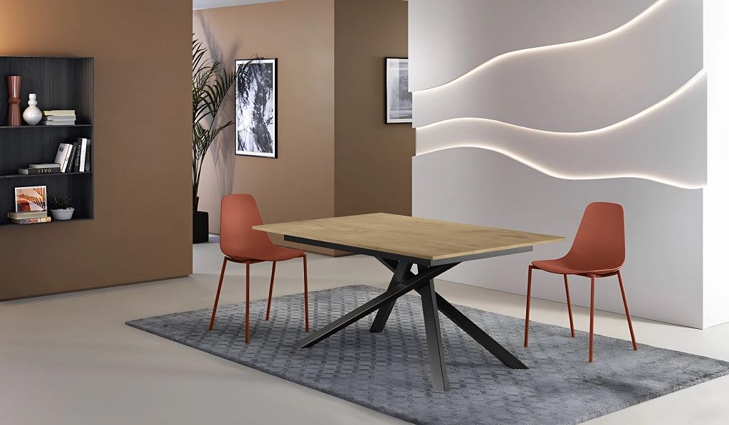 Tavolo Allungabile Pulse 25 Top in Melaminico Rovere Naturale Struttura in Metallo Nero - Dimensioni 140-190 x 90 x 76 cm