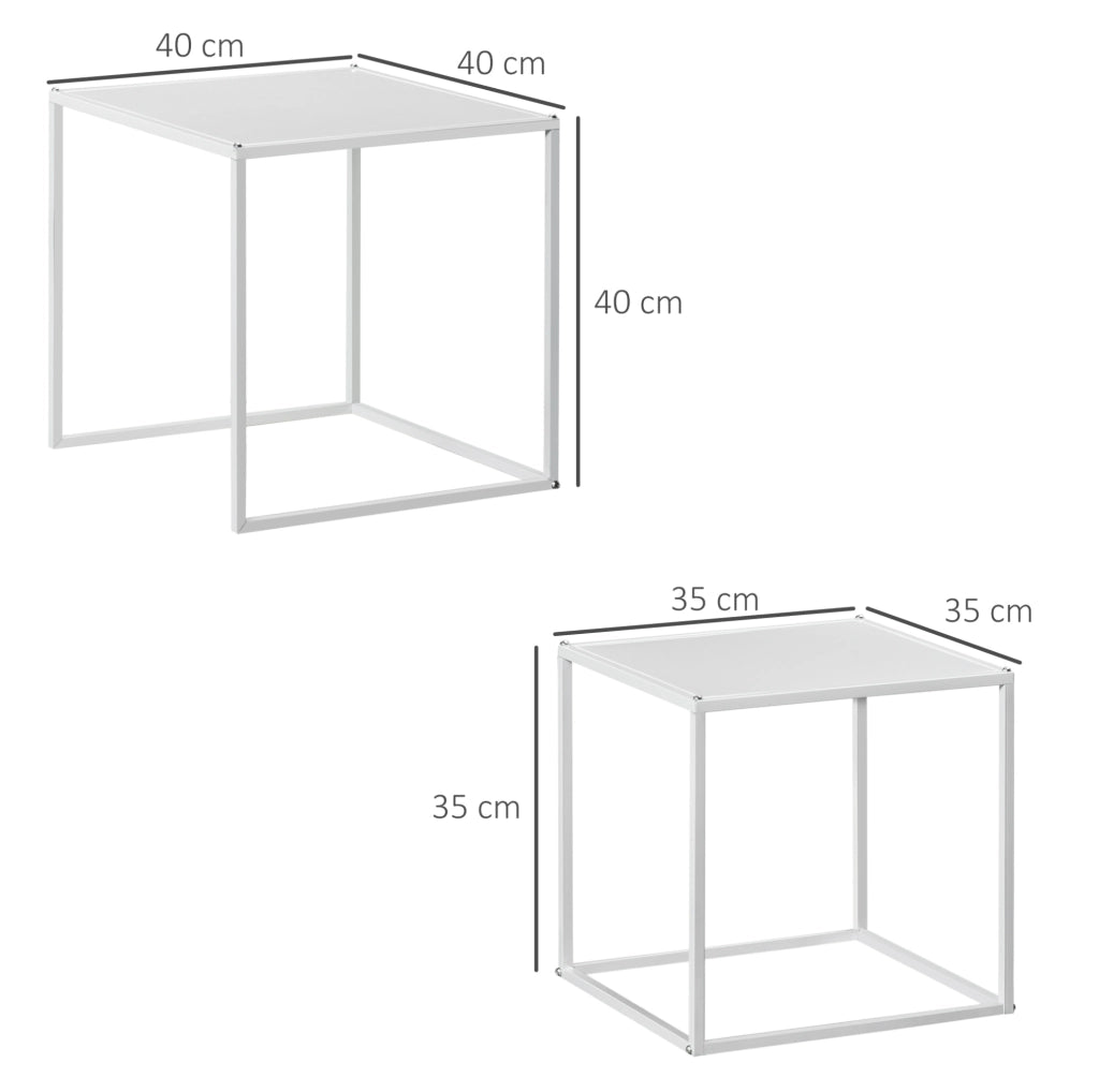 Set di 2 tavolini quadrati in acciaio bianco