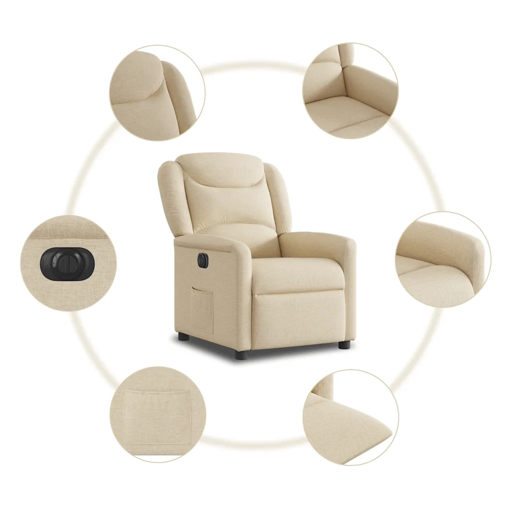 vidaXL Poltrona Elettrica Reclinabile Crema in Tessuto