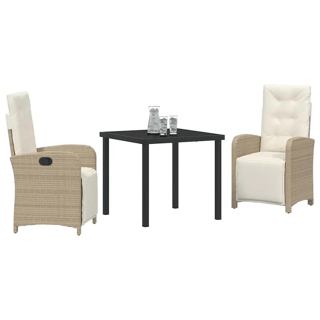 Set da Pranzo per Giardino con cuscino 3 pcs Beige polyrattan 3380330
