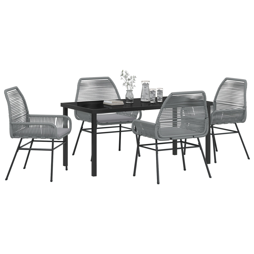 Set da Pranzo da Giardino 5 Pezzi con Cuscini Grigio Polyrattan