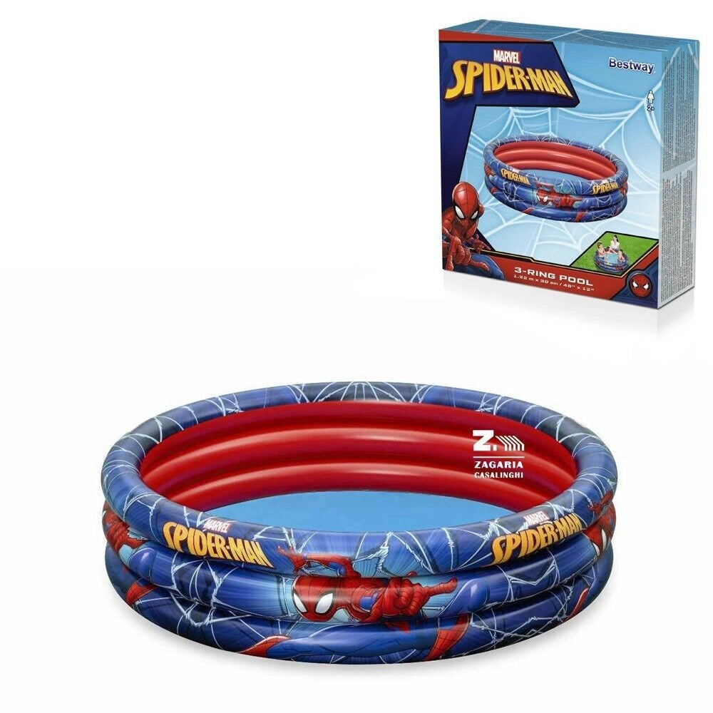 Trade Shop - Piscina Gonfiabile Spiderman L'uomo Ragno 3 Anelli 122x30cm Per Bambini 2+ 98018 -