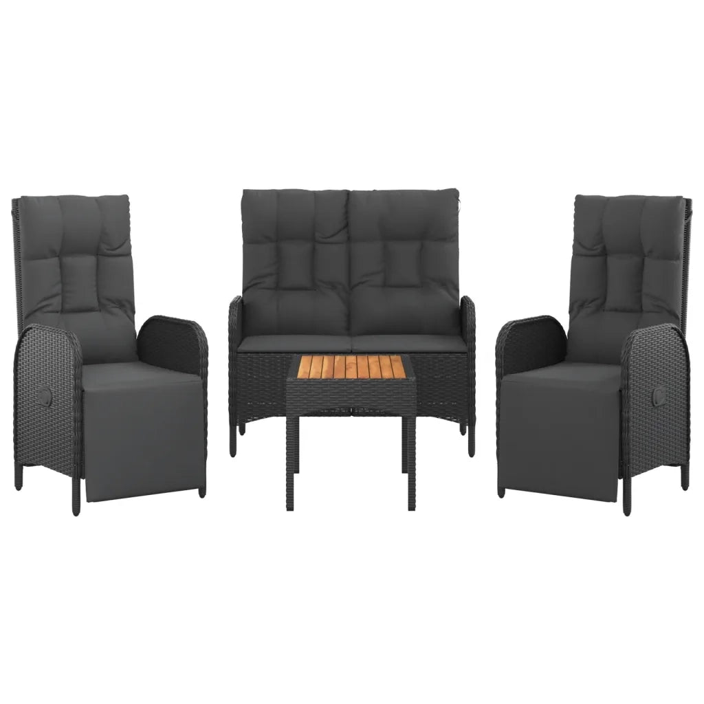 Set da Pranzo da Giardino 4 pz con Cuscini Nero in Polyrattan 3185086