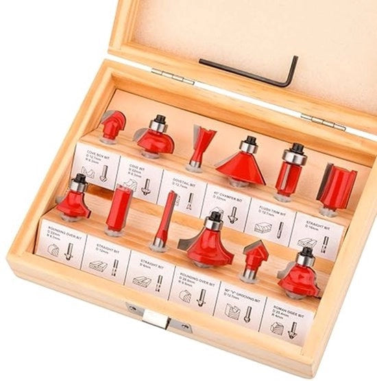 Set di 12 punterelli con manico di 1/4 pollice, attrezzi per lavorazione del legno, adatti per lavorazione del legno e carpenteria (rosso)
