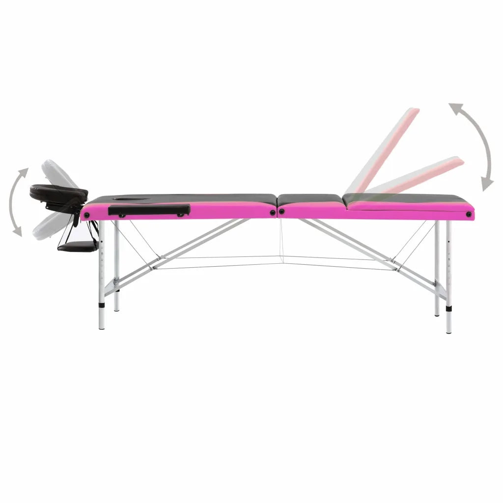 Lettino da Massaggio a 3 Sezioni in Alluminio Nero e Rosa cod mxl 21705