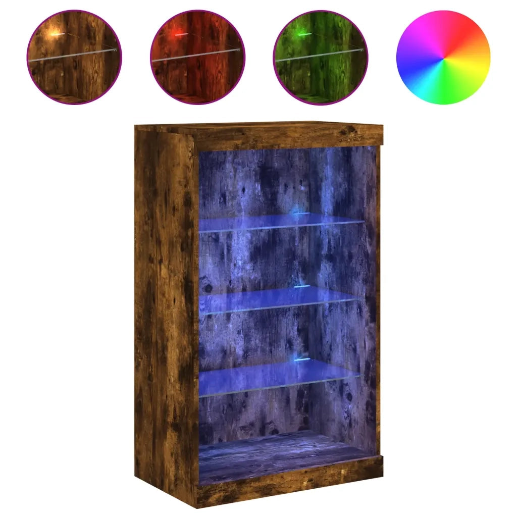 Credenza con Luci LED-Buffet-Armadio da cucina Rovere Fumo 60,5x37x100 cm 415471