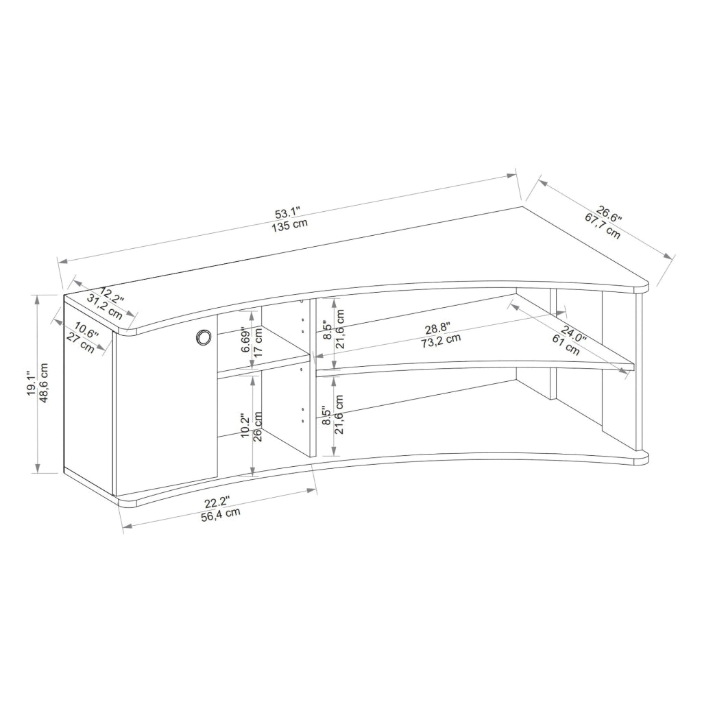 Roisan, Mobile Porta tv 2 Ripiani, 135x68x49h cm Nero Antracite