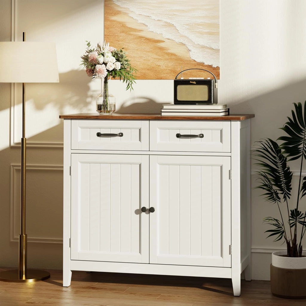 Mobiletto da Cucina, Credenza Ausiliaria con 2 Cassetti e 2 Ante per Cucina, Sala da Pranzo, Soggiorno, 90×40×82 cm,Retro