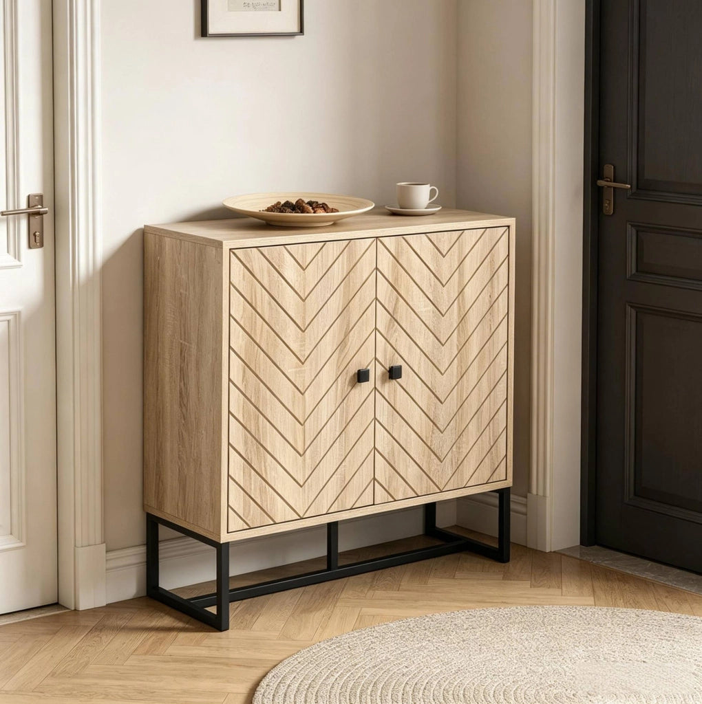 Credenza 80x29，5x80 cm MDF metallo nero e legno naturale per sala da pranzo