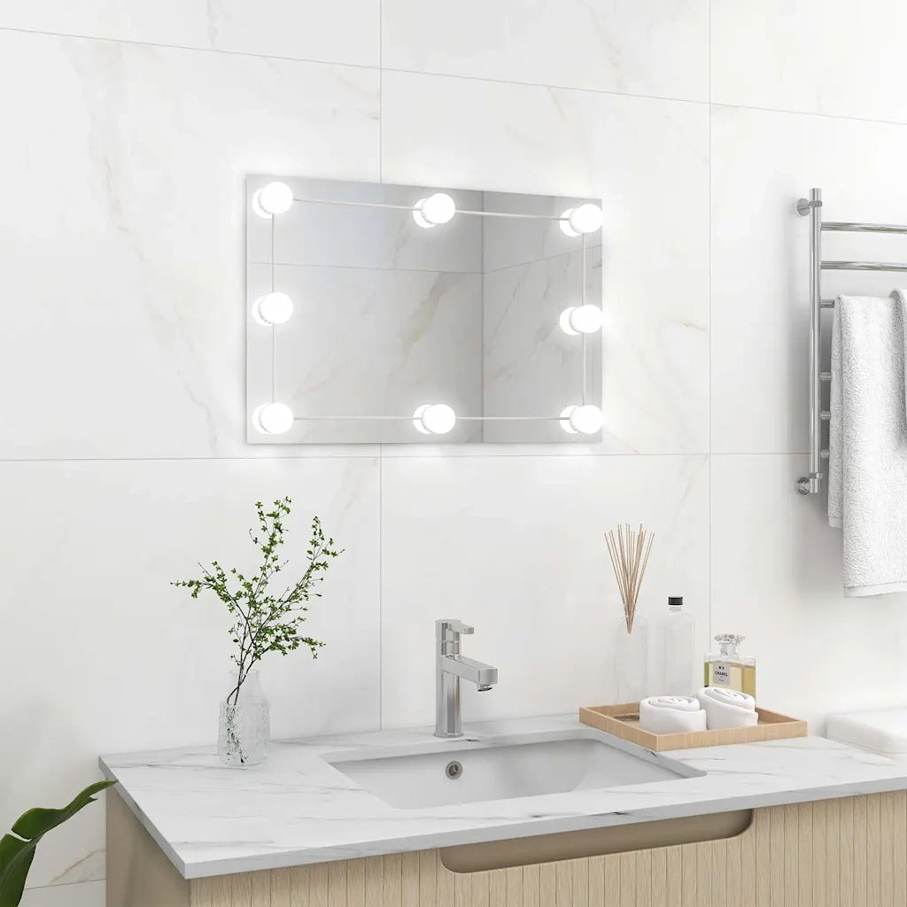 Specchio da Parete Rettangolare con Luci LED in Vetro 3078637
