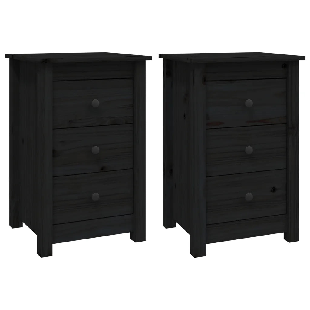 Comodini 2 pz-Set di 2 Tavolino da notte Nera 40x35x61,5 cm in Legno Massello di Pino 318817