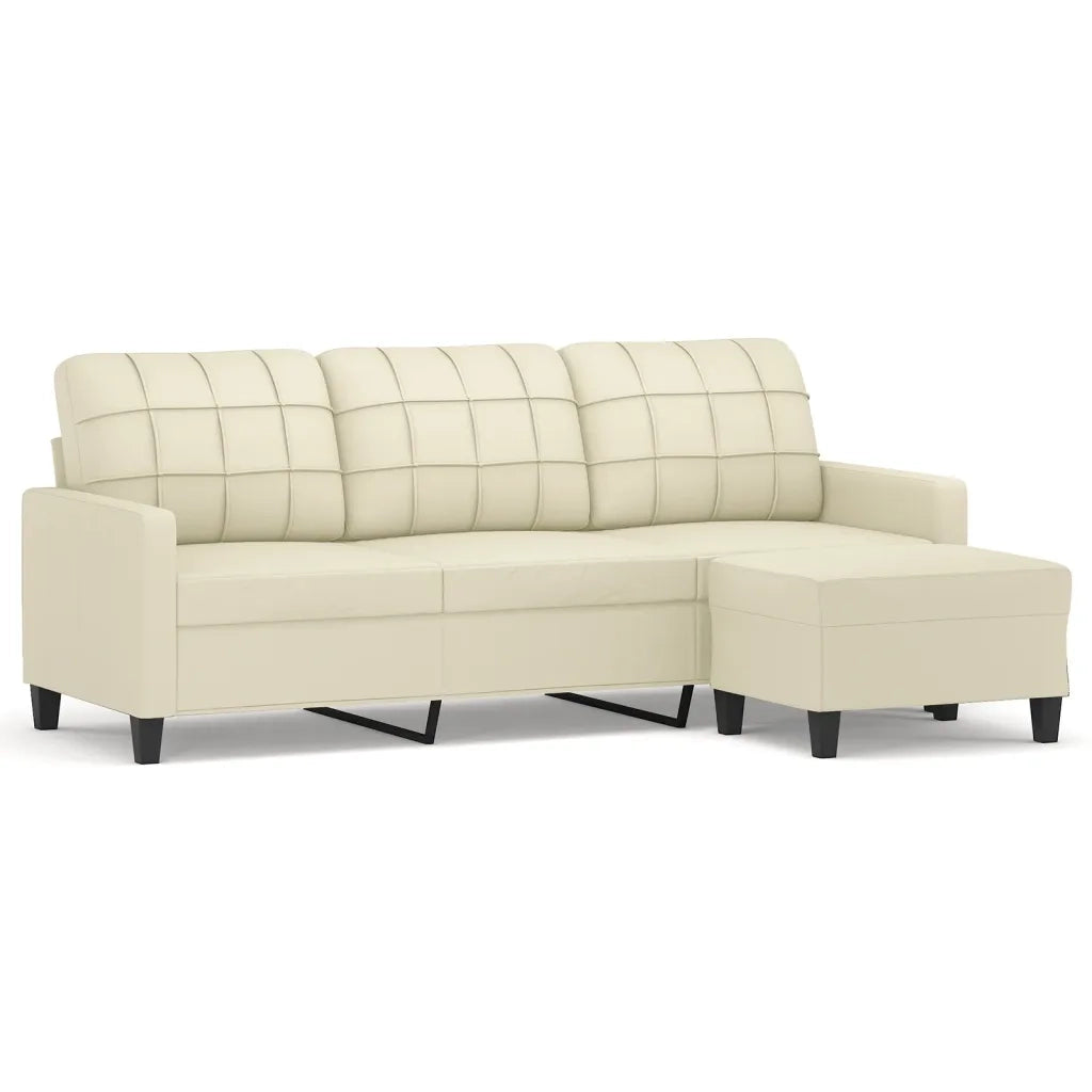 Divano | Divano da soggiorno | Sofa a 3 Posti con Poggiapiedi Crema 180 cm in Similpelle