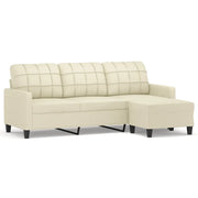 Divano | Divano da soggiorno | Sofa a 3 Posti con Poggiapiedi Crema 180 cm in Similpelle