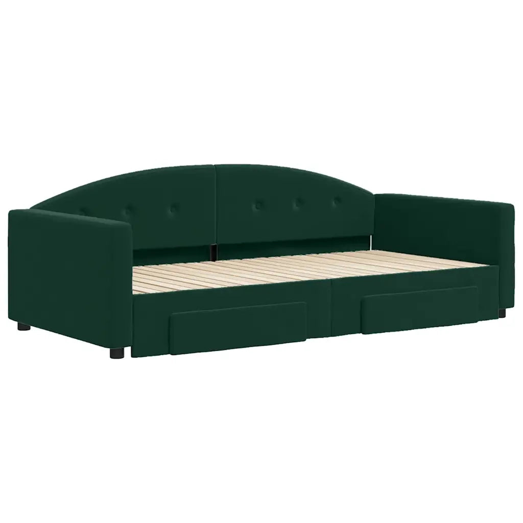 Divano Letto Estraibile Cassetti Verde Scuro 100x200cm Velluto
