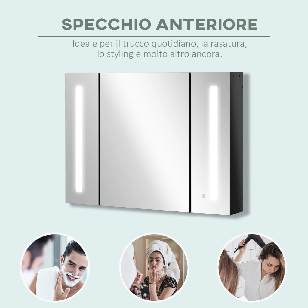Armadietto Bagno con Specchio a Parete ¨C zephmum ¨C MDF, Nero, 90x15x65 cm