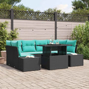 Set di divani 7 pz 6-Numero di posti Nero e Blu polyrattan 3349122